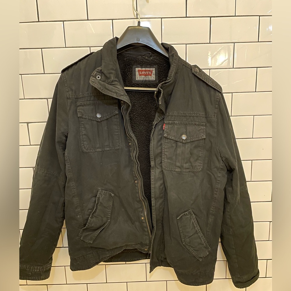 Levi's Mens Cotton Hoody Sherpa Trucker Jacket. Black. Large.